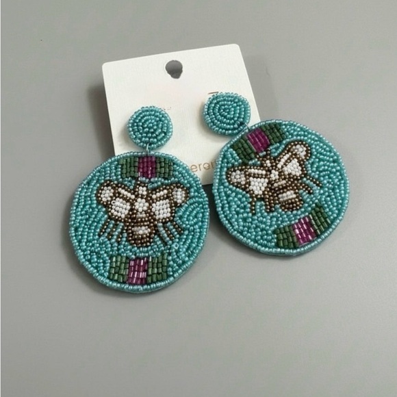 Kay Lee Jewelry - Queen Bee Round Beaded Earrings - Light Blue